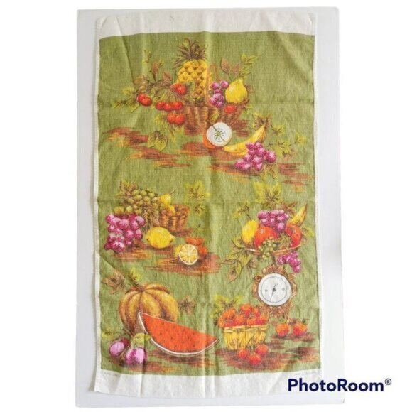 Vintage Fruit Basket Linen Tea Towel, Mid Century Kitchen Decor - Picture 2 of 10